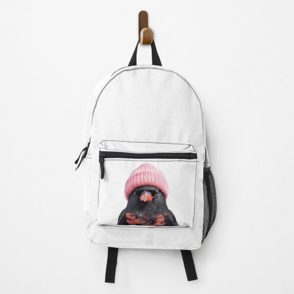 Item preview, Cozy Red-winged Blackbird Wearing Pink Winter Hat Trendy Animal Fashion Artwork designed and sold by LazyOwlStore.
