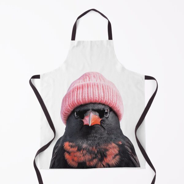 Item preview, Cozy Red-winged Blackbird Wearing Pink Winter Hat Trendy Animal Fashion Artwork designed and sold by LazyOwlStore.
