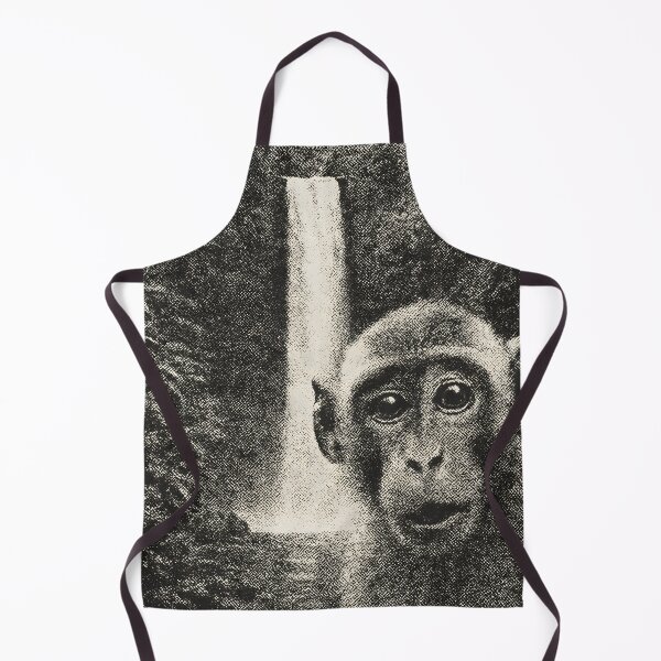 Item preview, Tropical waterfall monkey photobomb, grainy black and white image designed and sold by DufferThings.