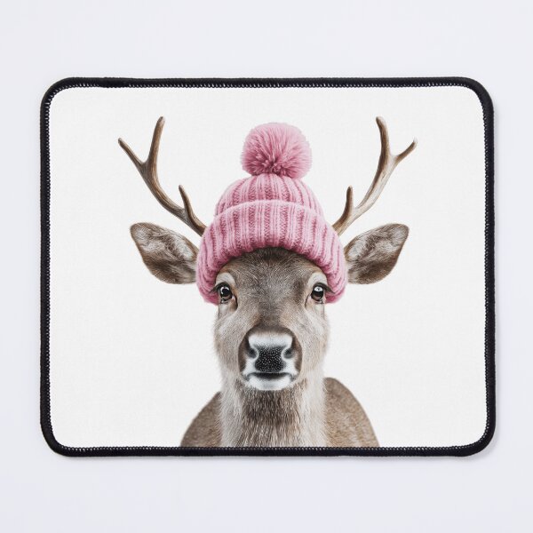 Item preview, Cozy Reindeer Wearing Pink Winter Hat Trendy Animal Fashion Artwork designed and sold by LazyOwlStore.
