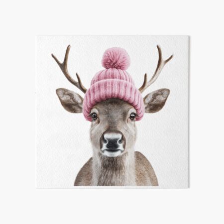 Item preview, Cozy Reindeer Wearing Pink Winter Hat Trendy Animal Fashion Artwork designed and sold by LazyOwlStore.