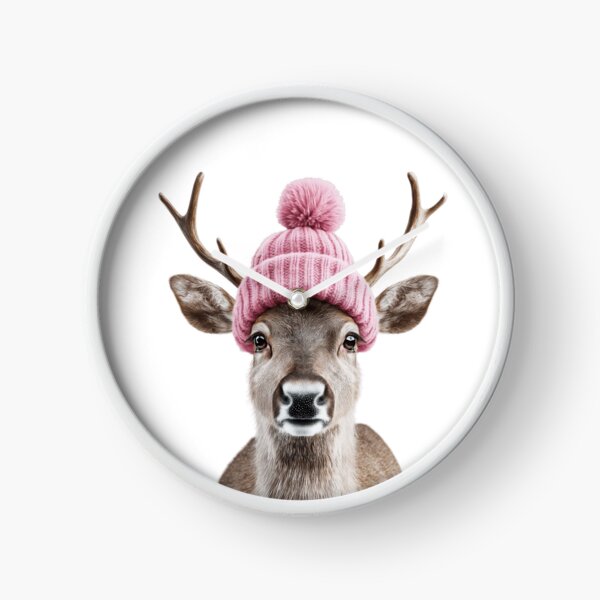 Item preview, Cozy Reindeer Wearing Pink Winter Hat Trendy Animal Fashion Artwork designed and sold by LazyOwlStore.