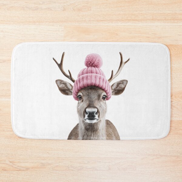 Item preview, Cozy Reindeer Wearing Pink Winter Hat Trendy Animal Fashion Artwork designed and sold by LazyOwlStore.