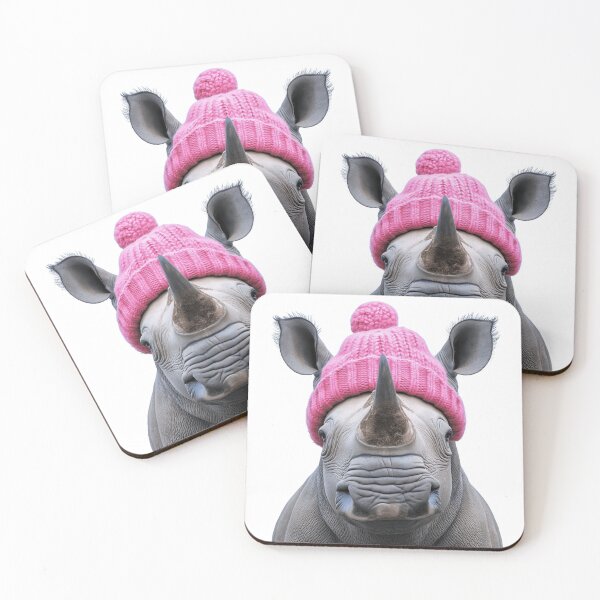 Artikelvorschau, Gemütliches Nashorn mit rosa Wintermütze, trendiges Tiermode-Kunstwerk entworfen und verkauft von LazyOwlStore.