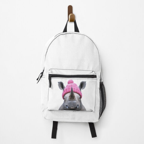 Item preview, Cozy Rhinoceros Wearing Pink Winter Hat Trendy Animal Fashion Artwork designed and sold by LazyOwlStore.