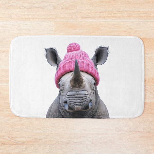 Item preview, Cozy Rhinoceros Wearing Pink Winter Hat Trendy Animal Fashion Artwork designed and sold by LazyOwlStore.