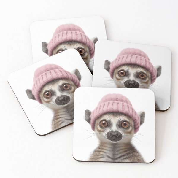 Item preview, Cozy Ringtail Wearing Pink Winter Hat Trendy Animal Fashion Artwork designed and sold by LazyOwlStore.
