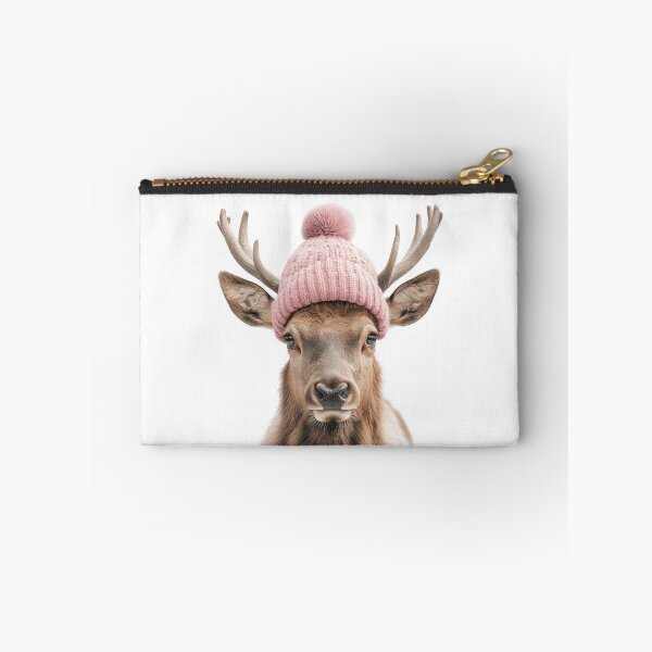 Item preview, Cozy Rocky Mountain Elk Wearing Pink Winter Hat Trendy Animal Fashion Artwork designed and sold by LazyOwlStore.