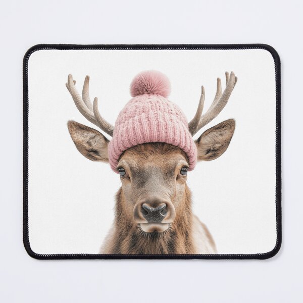 Item preview, Cozy Rocky Mountain Elk Wearing Pink Winter Hat Trendy Animal Fashion Artwork designed and sold by LazyOwlStore.