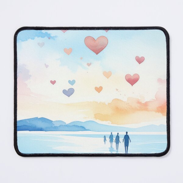 Item preview, Watercolor family walk by the sea, hearts in the sky designed and sold by angel-cat-22.