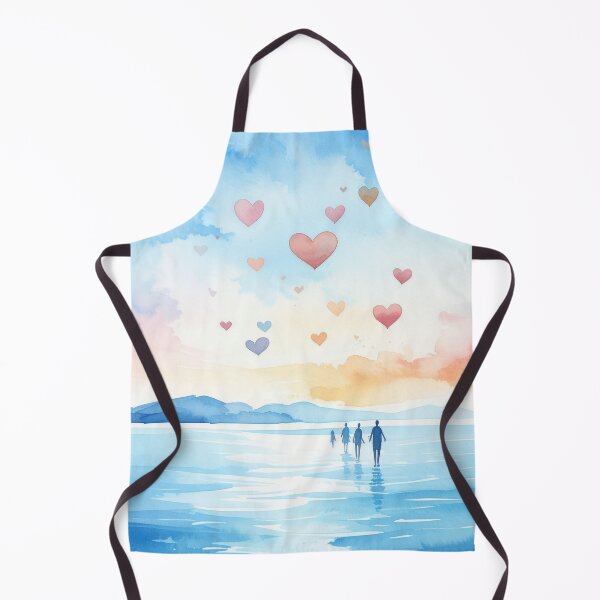 Item preview, Watercolor family walk by the sea, hearts in the sky designed and sold by angel-cat-22.