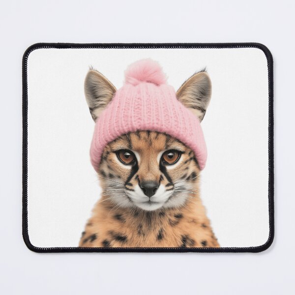 Item preview, Cozy Serval Wearing Pink Winter Hat Trendy Animal Fashion Artwork designed and sold by LazyOwlStore.