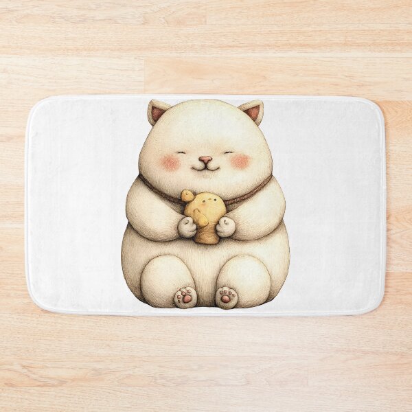 Item preview, Chubby Cartoon Cat with Fish designed and sold by IssaraStudio.