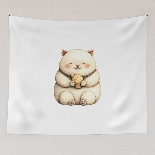 Item preview, Chubby Cartoon Cat with Fish designed and sold by IssaraStudio.