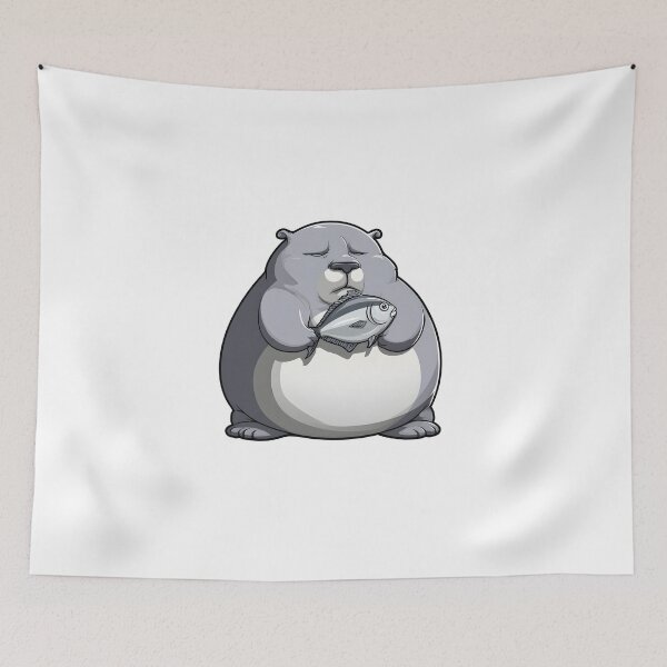Item preview, Cute Chubby Cat Holding Fish designed and sold by IssaraStudio.