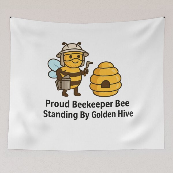 Item preview, Proud Beekeeper Bee Standing By Golden Hive designed and sold by ‏Designly Yours‏.