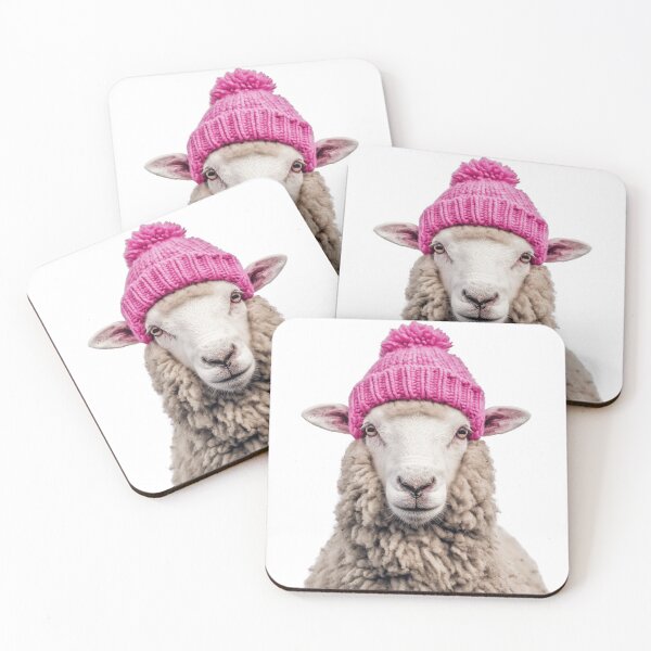 Item preview, Cozy Sheep Wearing Pink Winter Hat Trendy Animal Fashion Artwork designed and sold by LazyOwlStore.
