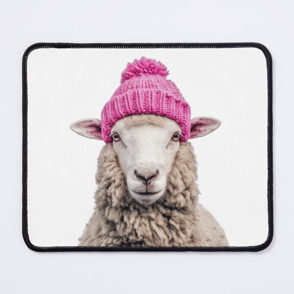 Item preview, Cozy Sheep Wearing Pink Winter Hat Trendy Animal Fashion Artwork designed and sold by LazyOwlStore.