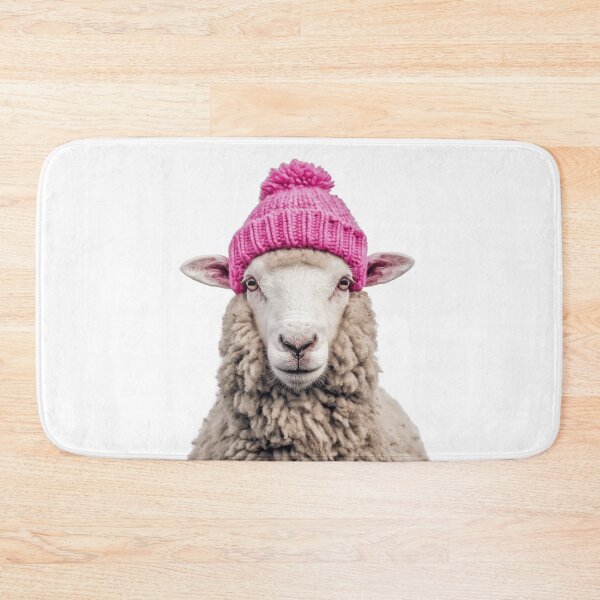 Item preview, Cozy Sheep Wearing Pink Winter Hat Trendy Animal Fashion Artwork designed and sold by LazyOwlStore.
