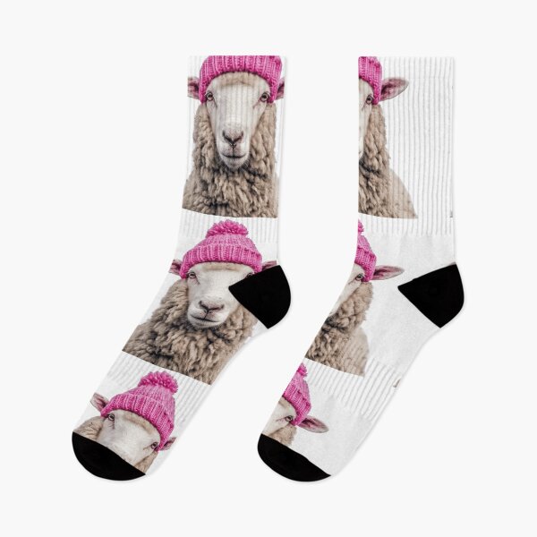 Item preview, Cozy Sheep Wearing Pink Winter Hat Trendy Animal Fashion Artwork designed and sold by LazyOwlStore.