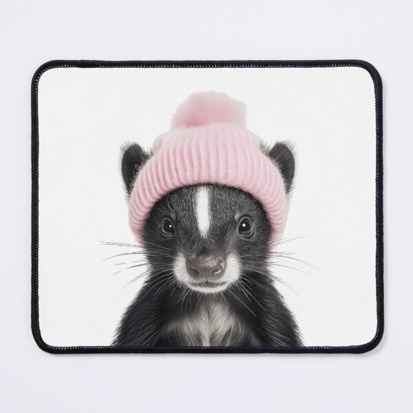 Item preview, Cozy Skunk Wearing Pink Winter Hat Trendy Animal Fashion Artwork designed and sold by LazyOwlStore.