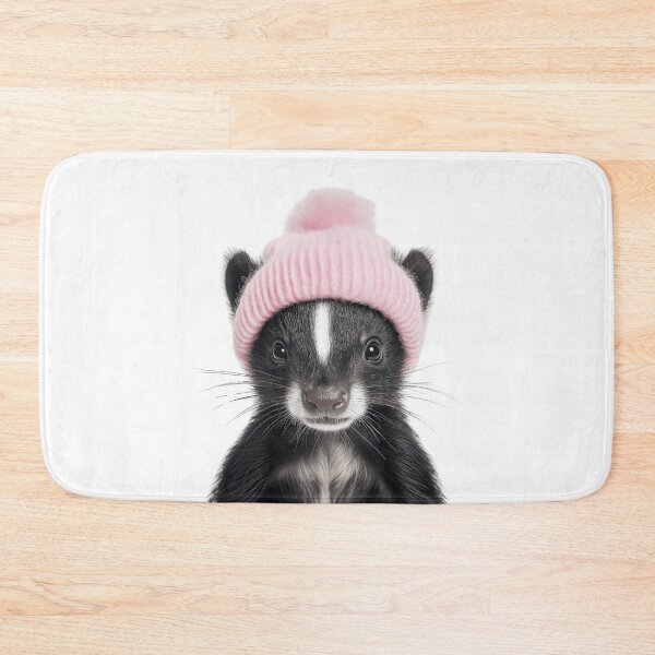 Item preview, Cozy Skunk Wearing Pink Winter Hat Trendy Animal Fashion Artwork designed and sold by LazyOwlStore.