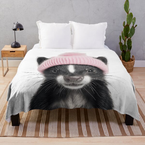 Item preview, Cozy Skunk Wearing Pink Winter Hat Trendy Animal Fashion Artwork designed and sold by LazyOwlStore.