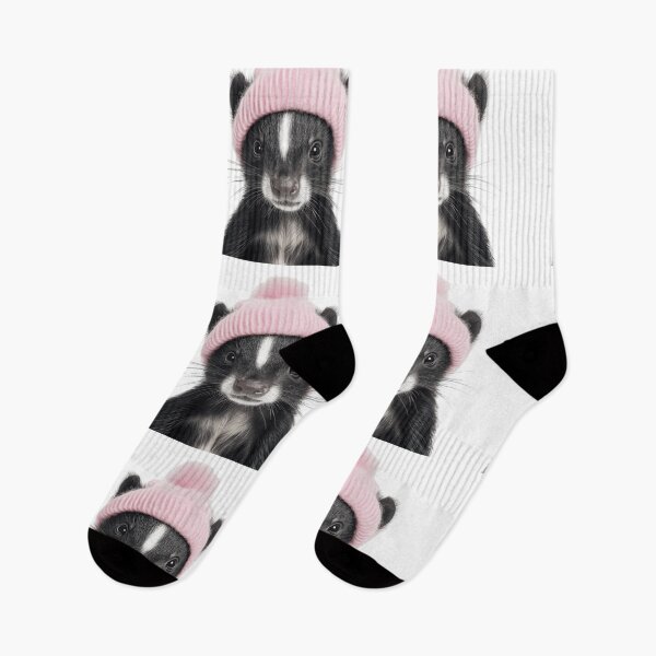 Item preview, Cozy Skunk Wearing Pink Winter Hat Trendy Animal Fashion Artwork designed and sold by LazyOwlStore.