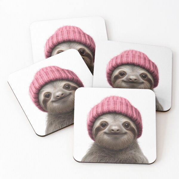 Item preview, Cozy Sloth Wearing Pink Winter Hat Trendy Animal Fashion Artwork designed and sold by LazyOwlStore.
