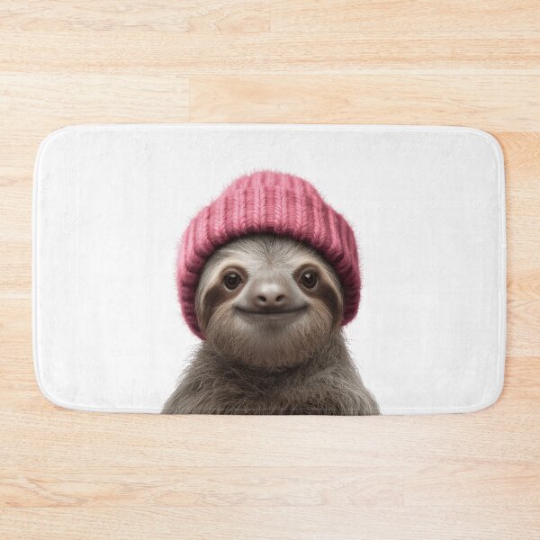 Item preview, Cozy Sloth Wearing Pink Winter Hat Trendy Animal Fashion Artwork designed and sold by LazyOwlStore.