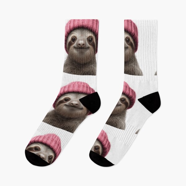 Item preview, Cozy Sloth Wearing Pink Winter Hat Trendy Animal Fashion Artwork designed and sold by LazyOwlStore.