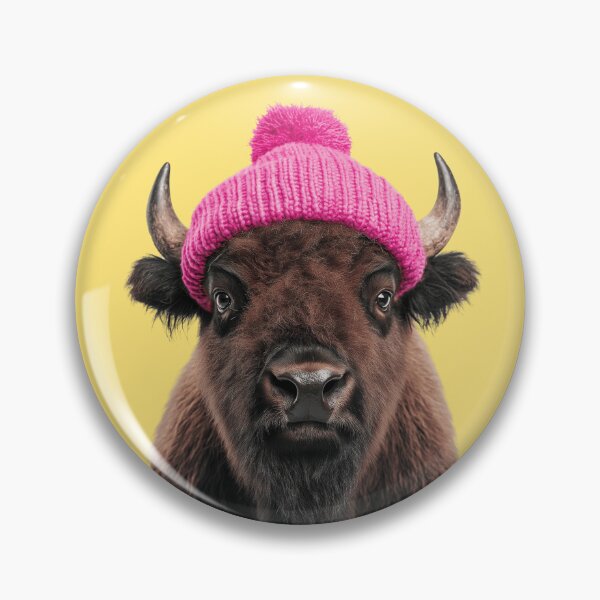 Item preview, Cozy Bison Wearing Pink Winter Hat Trendy Animal Fashion Artwork designed and sold by LazyOwlStore.