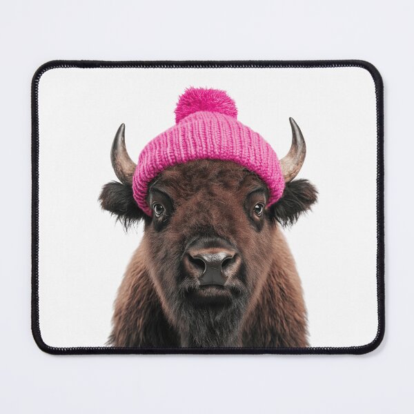 Item preview, Cozy Bison Wearing Pink Winter Hat Trendy Animal Fashion Artwork designed and sold by LazyOwlStore.