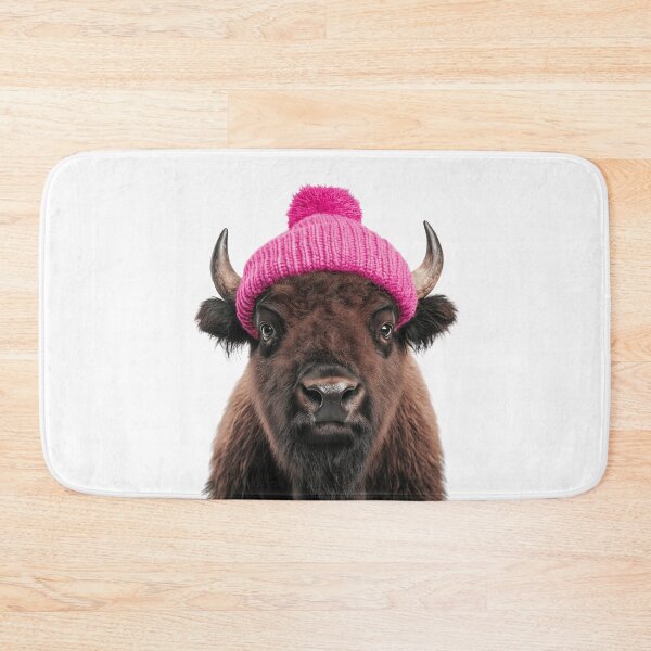 Item preview, Cozy Bison Wearing Pink Winter Hat Trendy Animal Fashion Artwork designed and sold by LazyOwlStore.