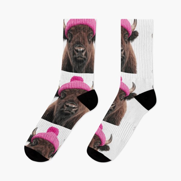 Item preview, Cozy Bison Wearing Pink Winter Hat Trendy Animal Fashion Artwork designed and sold by LazyOwlStore.