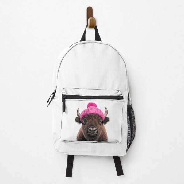 Item preview, Cozy Bison Wearing Pink Winter Hat Trendy Animal Fashion Artwork designed and sold by LazyOwlStore.