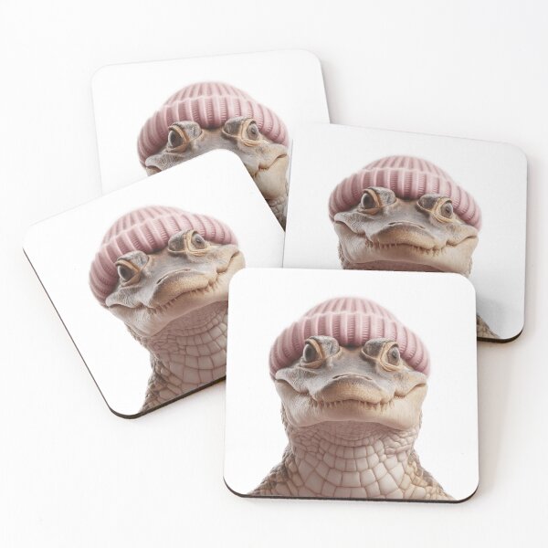 Item preview, Cozy Crocodile Wearing Pink Winter Hat Trendy Animal Fashion Artwork designed and sold by LazyOwlStore.