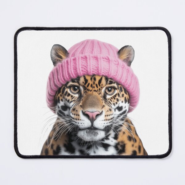 Item preview, Cozy Jaguar Wearing Pink Winter Hat Trendy Animal Fashion Artwork designed and sold by LazyOwlStore.