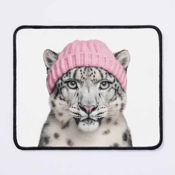 Item preview, Cozy Snow Leopard Wearing Pink Winter Hat Trendy Animal Fashion Artwork designed and sold by LazyOwlStore.