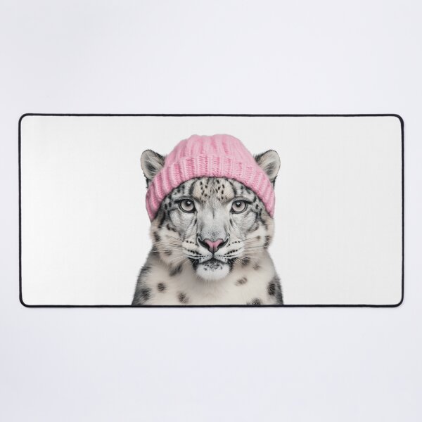Item preview, Cozy Snow Leopard Wearing Pink Winter Hat Trendy Animal Fashion Artwork designed and sold by LazyOwlStore.