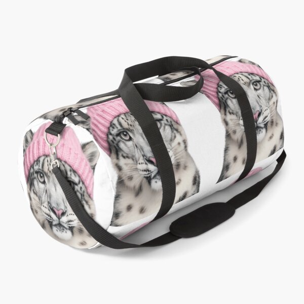 Item preview, Cozy Snow Leopard Wearing Pink Winter Hat Trendy Animal Fashion Artwork designed and sold by LazyOwlStore.