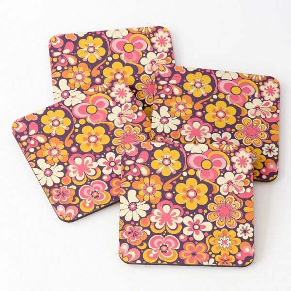 Item preview, 60's Retro Liquid Flowers in Orange, Yellow, Brown and Pink designed and sold by ArtFactoryAI.