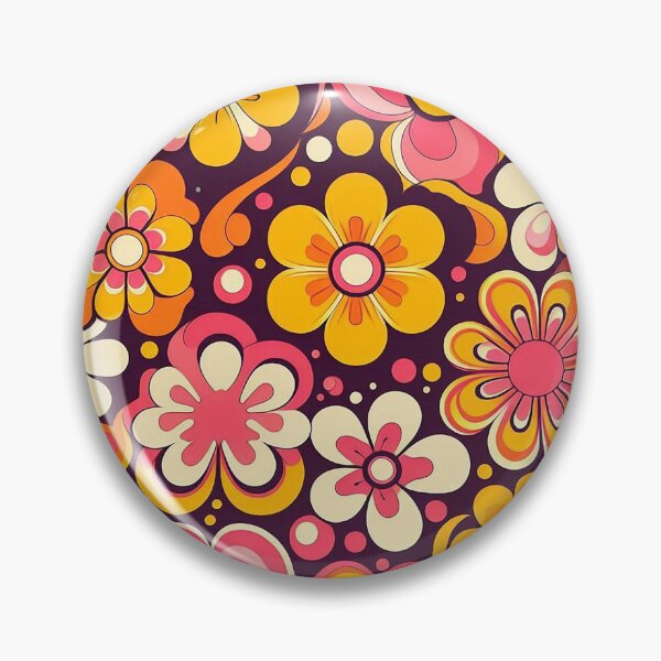 Aperçu de l'œuvre Fleurs liquides rétro des années 60 en orange, jaune, marron et rose créée et vendue par ArtFactoryAI.