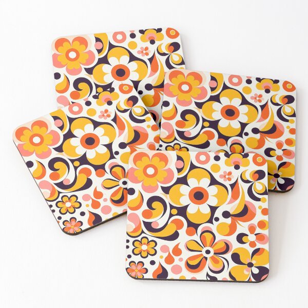 Item preview, 60's Retro Liquid Flowers in Orange, Yellow, Brown and Pink designed and sold by ArtFactoryAI.