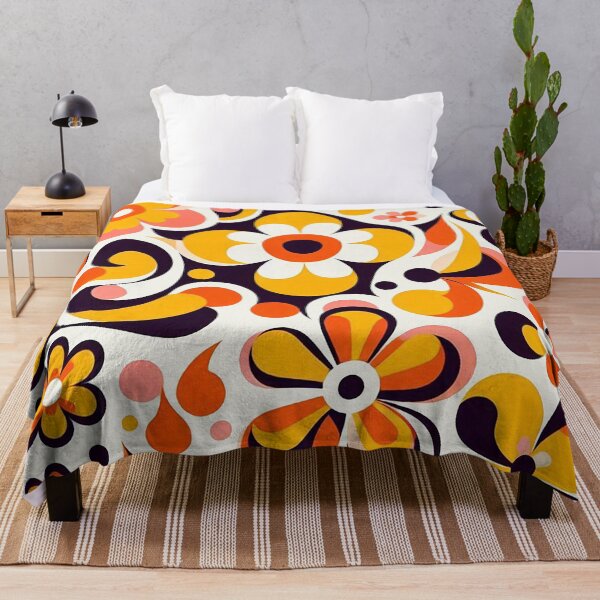 Item preview, 60's Retro Liquid Flowers in Orange, Yellow, Brown and Pink designed and sold by ArtFactoryAI.