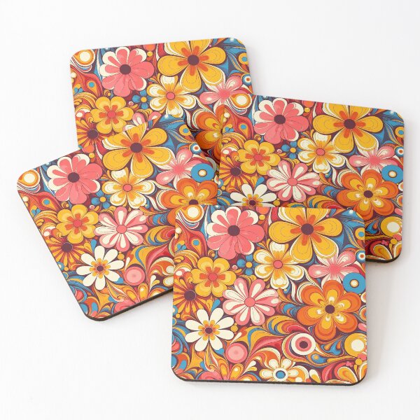 Item preview, 60's Retro Liquid Flowers in Orange, Yellow, Brown and Pink designed and sold by ArtFactoryAI.