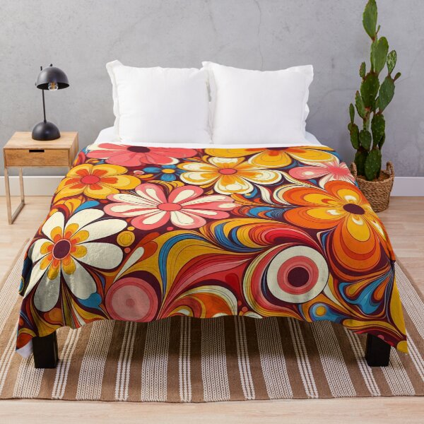 Item preview, 60's Retro Liquid Flowers in Orange, Yellow, Brown and Pink designed and sold by ArtFactoryAI.