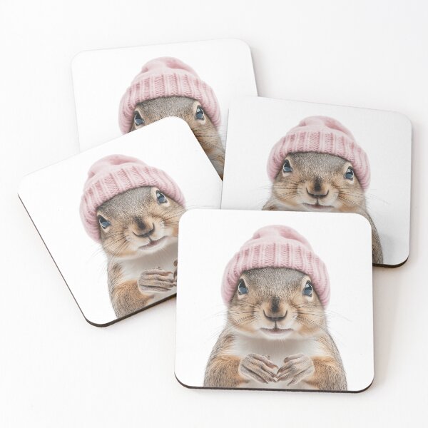 Item preview, Cozy Squirrel Wearing Pink Winter Hat Trendy Animal Fashion Artwork designed and sold by LazyOwlStore.