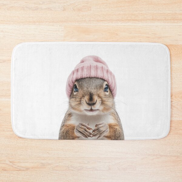 Item preview, Cozy Squirrel Wearing Pink Winter Hat Trendy Animal Fashion Artwork designed and sold by LazyOwlStore.