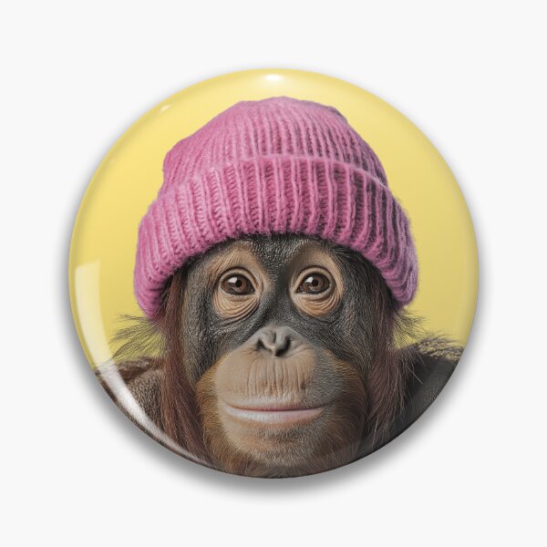Item preview, Cozy Orangutan Wearing Pink Winter Hat Trendy Animal Fashion Artwork designed and sold by LazyOwlStore.